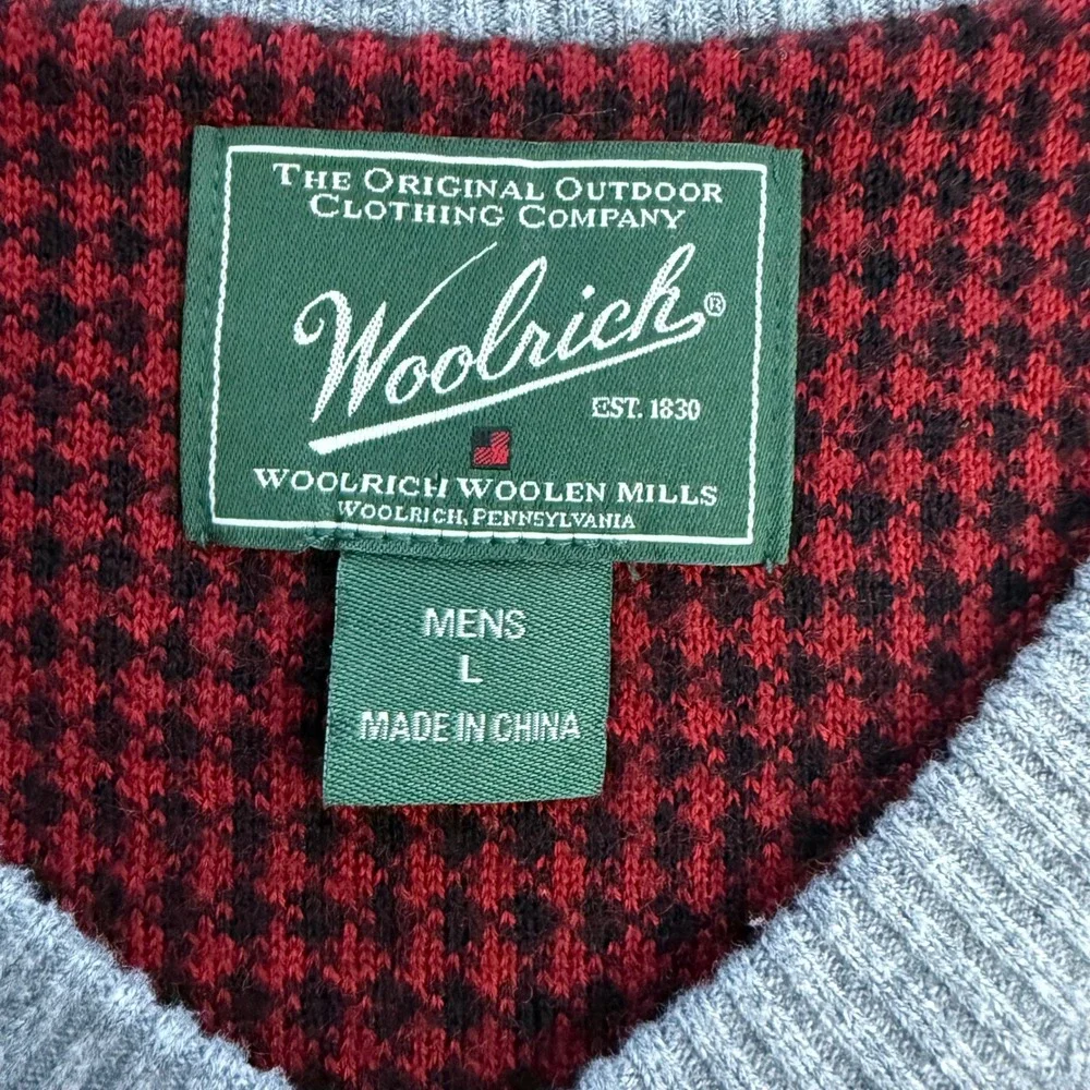Woolrich Mens Gray V-Neck Sweater Vest Cotton Wool Blend Size L 13038 GRH